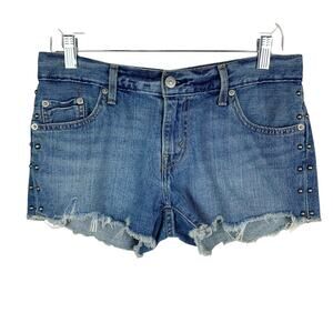 Levis Jean Shorts Cut Off Studded Raw Hem Blue Denim Women's 28